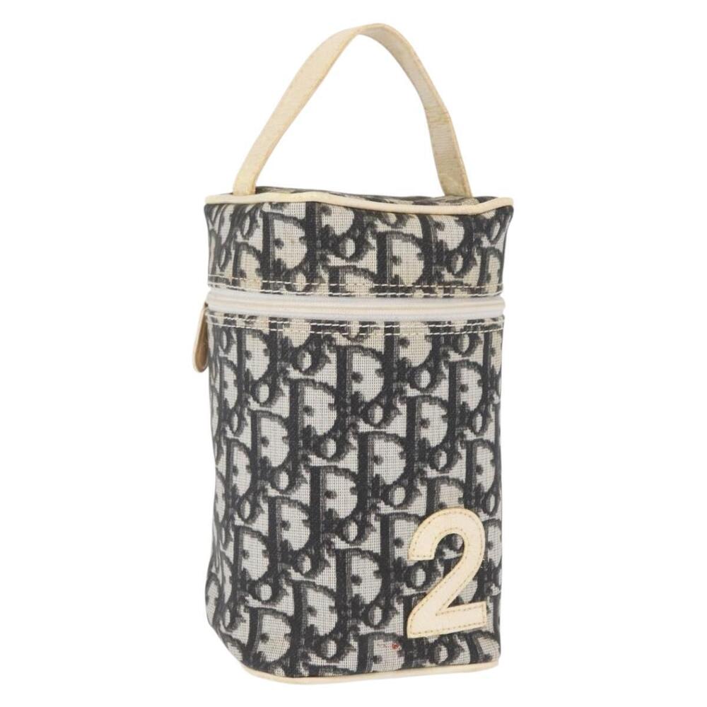 Christian Dior Trotter Canvas Vanity Pouch PVC Black Silver Auth 164440